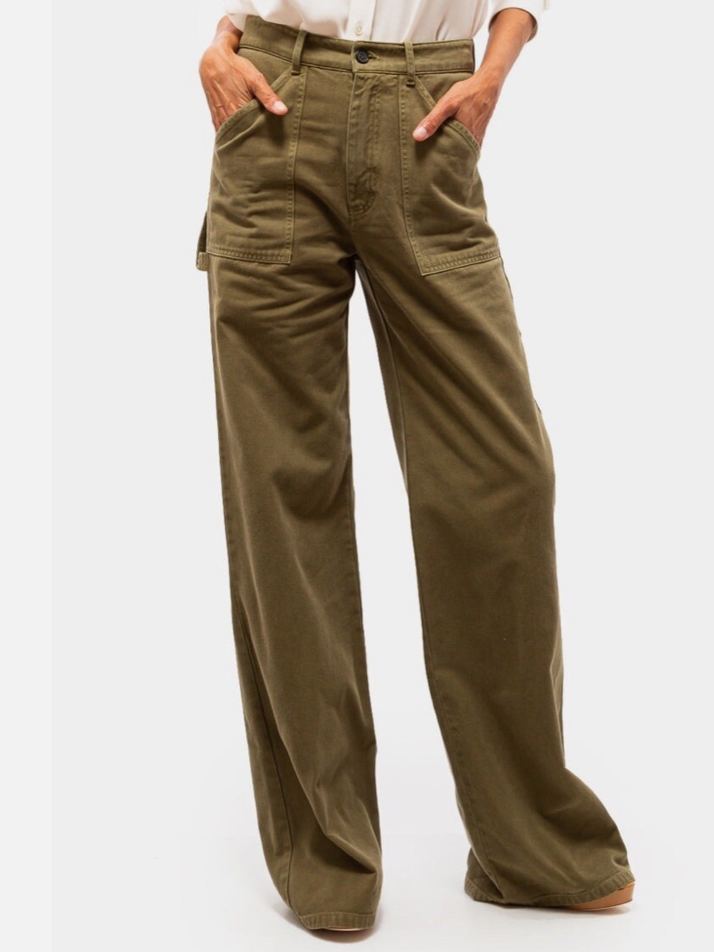 Nili Lotan Quentin Olive Wide leg Utility Trouser Pants ladies size 12